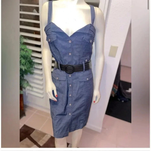 Arden B Women's Blue Sweetheart Neck Button Front Midi Shift Dress Size S - Picture 15 of 16